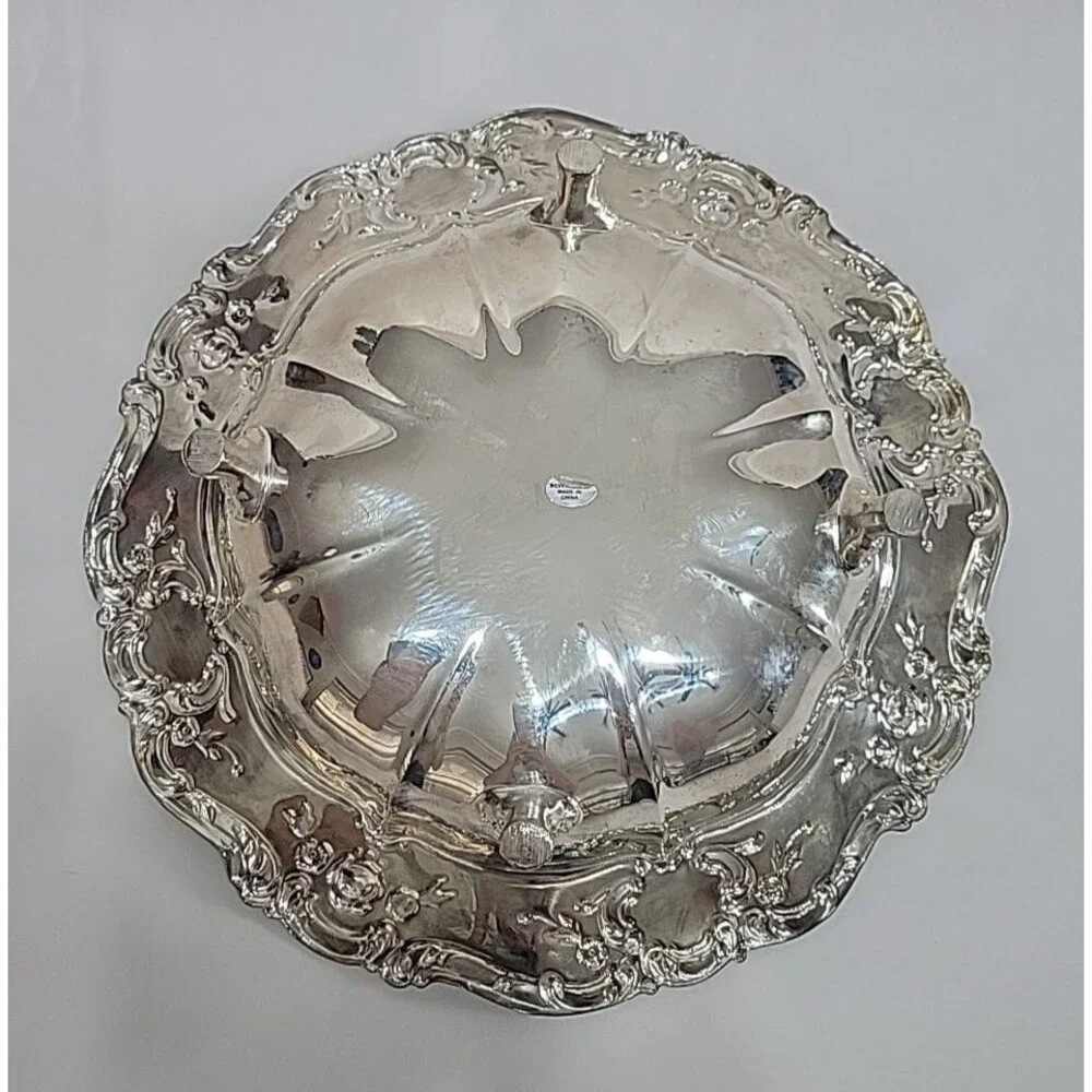 Vintage Silverplate Footed Serving Bowl Scroll Rim Candy Dish Rococo Style 11
